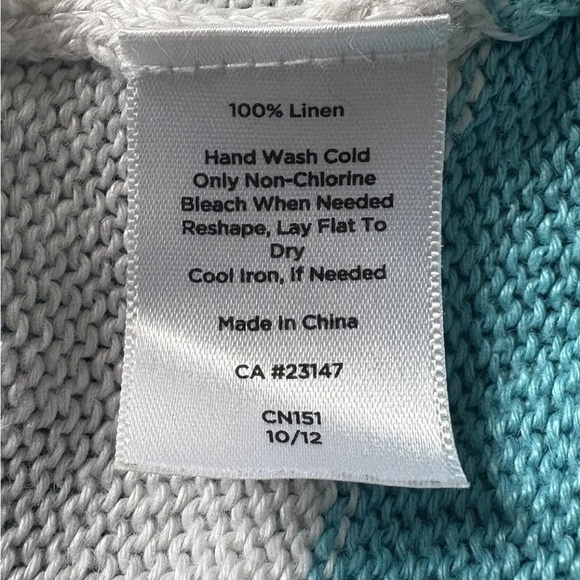 Talbots Turquoise Aqua Blue White Striped Linen Cardigan Womens Size 1XP (242) - Picture 5 of 5